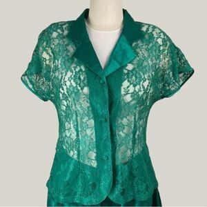 Victoria's Secret Teal Green Lace Button-Front Blouse